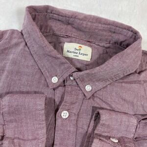 Marine Layer Mens Button Down Shirt Long Sleeve Casual Top Burgundy